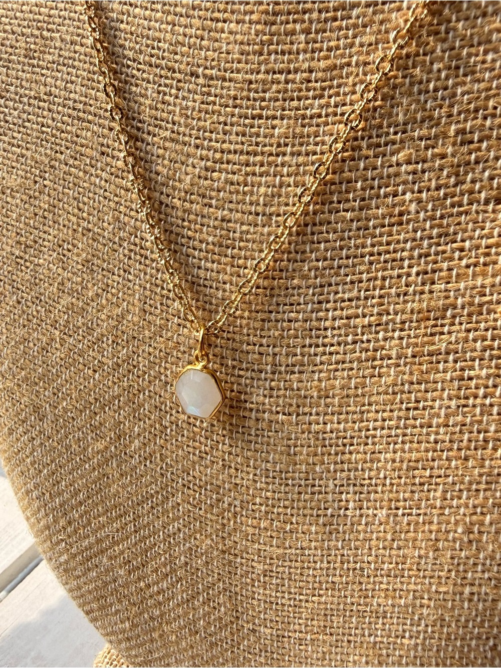 Minimalist Gold Chain Necklace with Moonstone Pendant - Picture 3 of 3